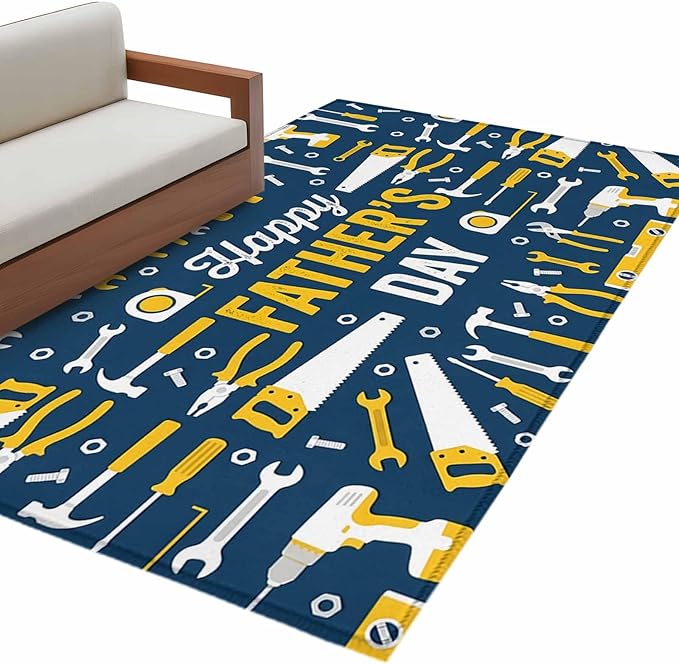 Father's Day Rectangle Rug 2.7x5 ft Hand Tools Workshop Equipment Soft Area Rug for Living Room Washable Non-Slip Carpet Indoor Mat for Bedroom Dining Room Holiday Decor