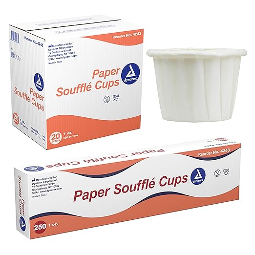Dynarex Paper Medicine Cups - 1 oz Disposable Souffle Cups for Pills & Meds - Small Paper Cups with Tightly Rolled Edges, Box Pleats - for Hospitals, Patient Care, Home Use - 250 per Box, 20 Boxes