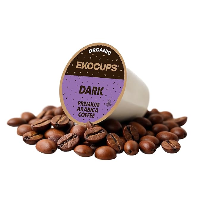 EKOCUPS Organic Dark Roast Coffee Pods, Strong Bold Dark Roast Flavor - USDA Certified Organic - Single Serve Cups for Keurig K Cups Coffee Makers, Box of 40 Recyclable Capsules