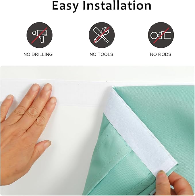 WdFour Solid Color Room Darkening Side Door Curtain - 12W x 80L Inches,Aqua Window Covering for Glass Doors, 1 Panel with Tie-Up Shade, Light Filtering Sidelight Curtains for Entryway & Patio