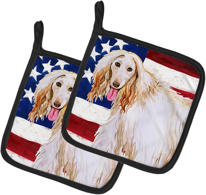 Caroline's Treasures BB9702PTHD Afghan Hound Patriotic Pair of Pot Holders Kitchen Heat Resistant Pot Holders Sets Oven Hot Pads for Cooking Baking BBQ, 7 1/2 x 7 1/2