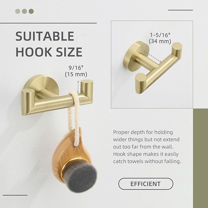 Angle Simple Bathroom Towel Hook, SUS304 Stainless Steel Robe Hook, Hand Towel Holder Wall Mount, Brushed Gold