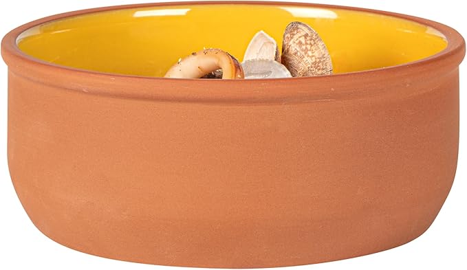 Restaurantware-Terra Tek 27.2 Ounce Terracotta Cazuelas, 2 Yellow Glazed Clay Pots For Cooking - Oven-Ready, Microwavable, Terracotta Serving Pots, Dishwashable, For Cooking And Serving
