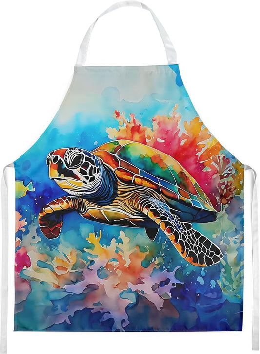Caroline's Treasures Loggerhead Sea Turtle Apron Cooking Kitchen Server Baking Crafts Gardening for Adult Women Men, Unisex, Large, Multicolor