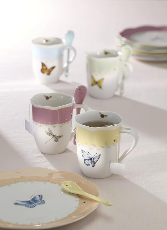 Lenox 897804 Butterfly Meadow Color Mugs With Spoons, Set Of 2, Yellow