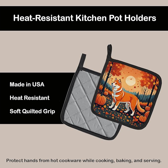 Caroline's Treasures DAC1004PTHD Akita Fall Pair of Pot Holders Kitchen Heat Resistant Pot Holders Sets Oven Hot Pads for Cooking Baking BBQ, 7 1/2 x 7 1/2