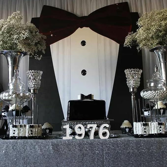 TONIFUL 4 Inch 1976 Silver Glitter Table Centerpiece Sign 1976 Number Block for 50th Birthday Decoration,Fifty Years Old Birthday Table Decoration,Class of 1976 Reunion Decorations or Anniversary