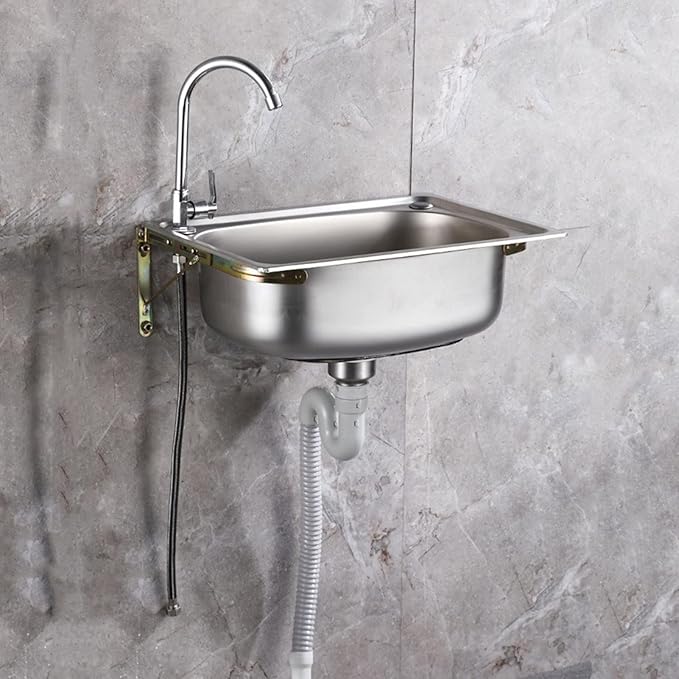 Stainless Steel Wall Hung Sink, Small Kitchen Sink, Commercial Wall Mount Sink for Restaurants, Stores, Bars and Home(Silver C(37x32cm)