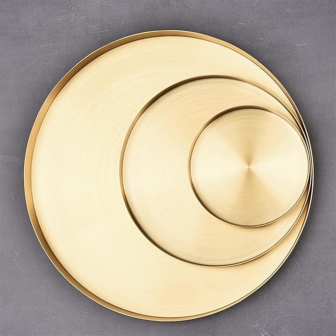 Food Tray Kitchen Stainless Steel Gold Plate Space Saving Round Shape Jewelry Display Decorative Storage Tray Desktop Bathroo (Color : L 30cm) (Gold)