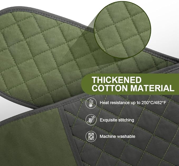 AUAUY Green Double Oven Mitts, 250°C/482°F Heat Resistant BBQ Mittens with Ropes, Silicone Non-Slip Design Kitchen Mittens, Cooking Glove Kitchen Accessories for Cooking Baking Grilling