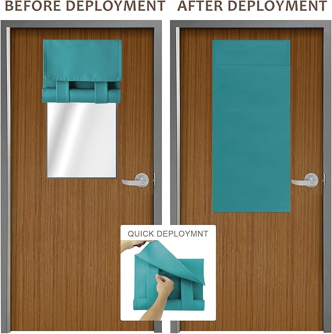 WdFour Classroom Door Window Cover,Blackout Shades for Classroom Windows and Doors，Privacy,Room Darkening Design Blocks Views, Classroom Window Cover Lockdown.12W x 40L Inches, 1 Panel, Teal Blue