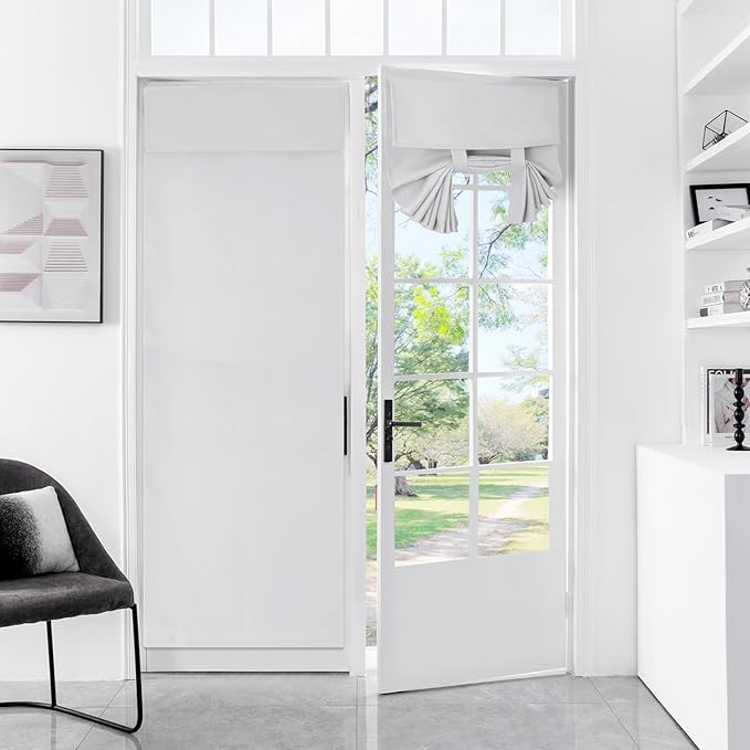 WdFour French Door Curtain - Blackout Thermal Insulated Door & Window Cover for Front/Side Doors - Noise Reducing & Energy Saving - Greyise White, 30x70 Inches, 1 Panel
