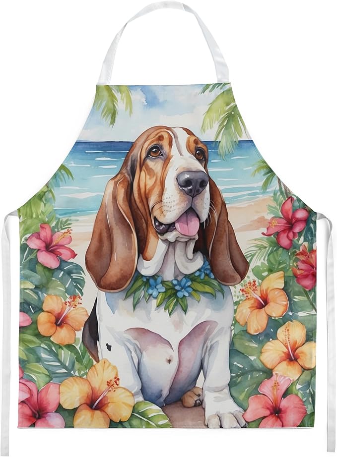 Caroline's Treasures Basset Hound Luau Apron Cooking Kitchen Server Baking Crafts Gardening for Adult Women Men, Unisex, Large, Multicolor