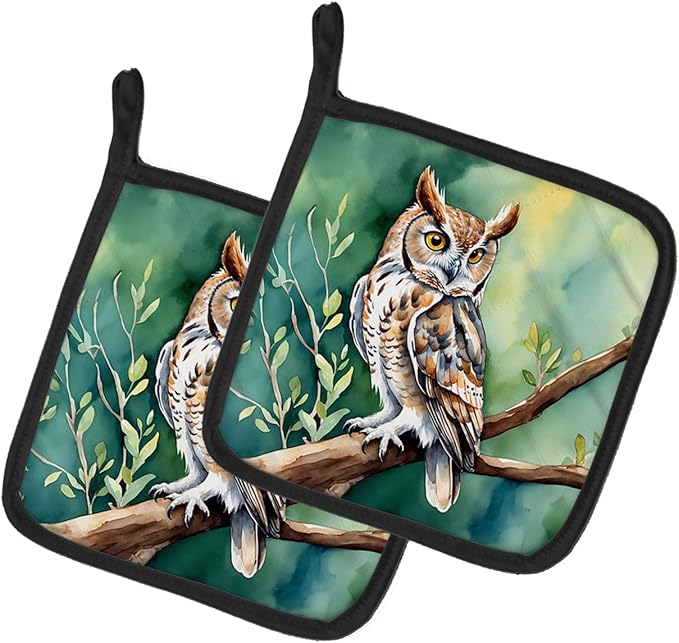 Caroline's Treasures Western Screech Owl Pair of Pot Holders Kitchen Heat Resistant Pot Holders Sets Oven Hot Pads for Cooking Baking BBQ, 7 1/2 x 7 1/2