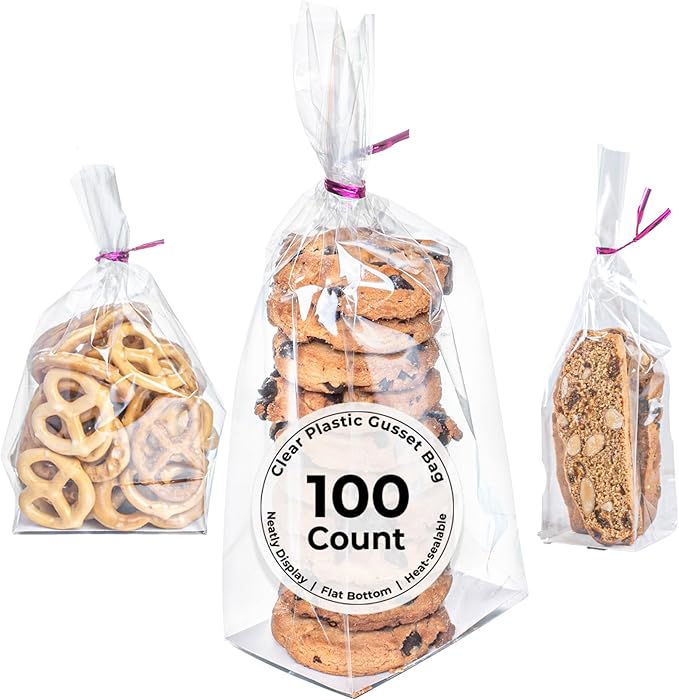 Restaurantware Flat Bottom Heat Seal Sandwich Bags Heat Sealable Food Bags - Gusset Bag with Paper Insert - Clear - 3 x 2 x 8 Inch - 100ct Box - Bag Tek