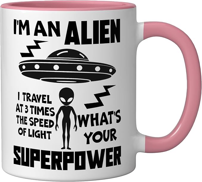 I'm An Alien Silhouette First Contact Space Apparel Ceramic Mug, Pink/White