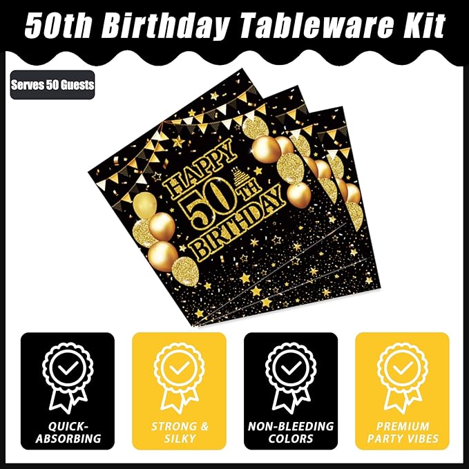 Kepeel 200Pcs 50th Birthday Party Tableware Set, Back in 1976 Birthday Party Decorations Supplies for Men Women Cheers to 50 Years Birthday Party Dessert Plates Napkins Forks Favors, Serve 50