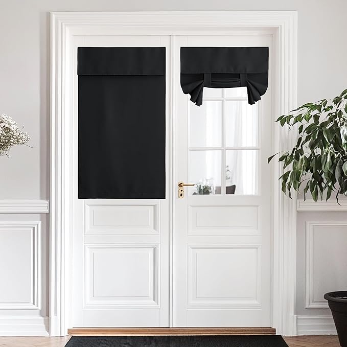 NICETOWN 48 inch Long Door Curtains for Door Window, Privacy French Door Curtains Thermal Insulate Covering for Kitchen Patio Door Glass Door Front Door, 34 inch x 48 inches, Black