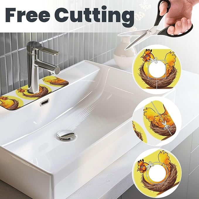 Bird's Nest Golden Chicken Printed Faucet Absorbent mat, Suitable for bathrooms, Kitchens, and Other Sink Areas.