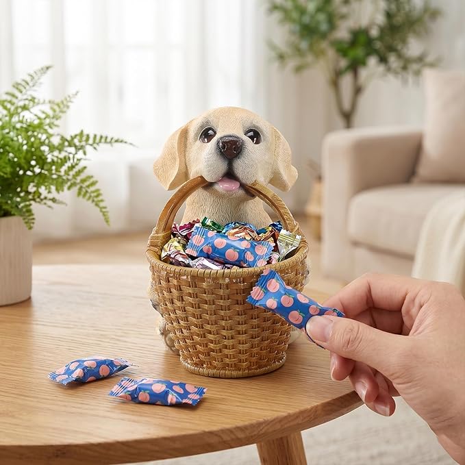Cute Labrador Candy Bowl, Resin Dog Figurine Key Bowl for Entryway Table, Desktop Storage Basket Organizer for Desk, Unique Dog Lover Gift