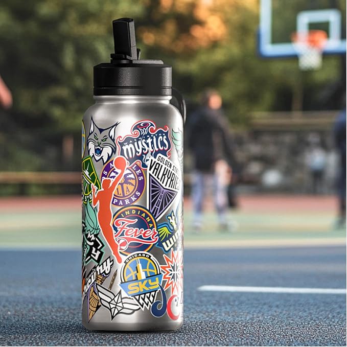Hydrapeak x WNBA Officially Licensed All Team Sticker Print 32 oz Insulated Water Bottle with Straw Lid and Handle