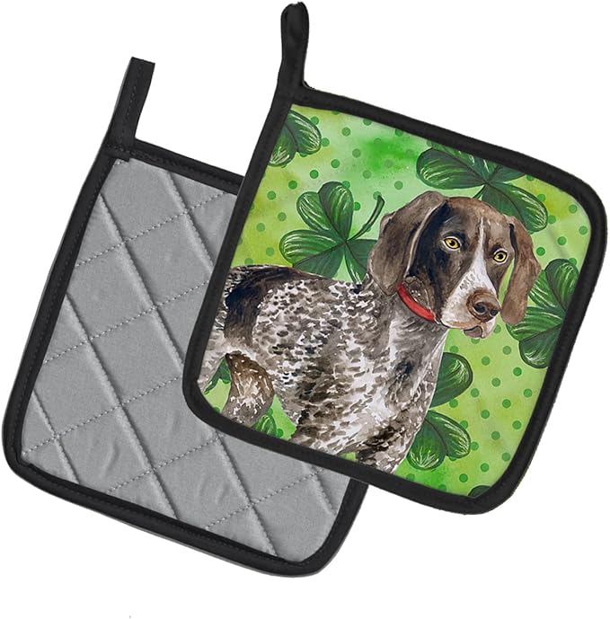 Caroline's Treasures BB9815PTHD German Shorthaired Pointer St Patrick's Pair of Pot Holders, Green Kitchen Heat Resistant Pot Holders Sets Oven Hot Pads for Cooking Baking BBQ, 7 1/2 x 7 1/2