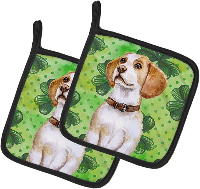 Caroline's Treasures BB9860PTHD Beagle St Patrick's Pair of Pot Holders, Green Kitchen Heat Resistant Pot Holders Sets Oven Hot Pads for Cooking Baking BBQ, 7 1/2 x 7 1/2