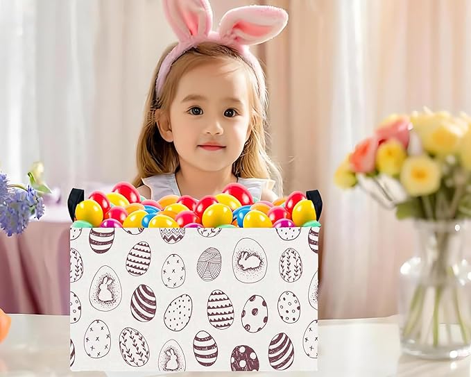 Large Rectangular Easter Baskets Empty Waterproof Boy Toy Box Foldable Kid's Gifts Storage Bin Spring Room Decor(Brown Egg)