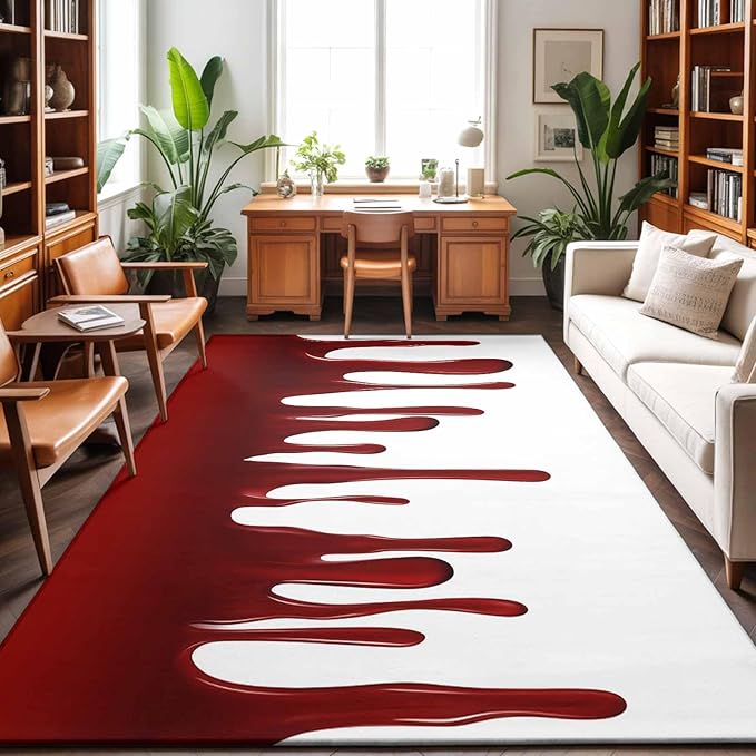Area Rug 3x5ft, Halloween Pattern Washable Rugs for Living Room Bedroom, Horror Red Fluid Style Soft Non-Slip Area Rugs Rectangle Floor Carpet for Dining Room