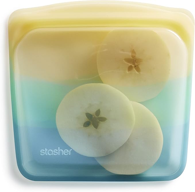 Stasher Silicone Reusable Storage Bag, Sandwich Bag, Reusable Freezer Bags, Microwave, Dishwasher, Oven Safe, Sous Vide, Lunch Container, Eco Friendly, Leak-free, Food Storage Bags, 28 oz, Yellow Sea | Reusable Food Bag