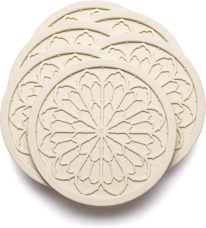 Silicone Coasters for Drinks - 6 Pack 4" Drink Coasters for Aesthetic Room Decor - Goth Accessories for Kitchen Gadgets by COASTERFIELD (Cream)