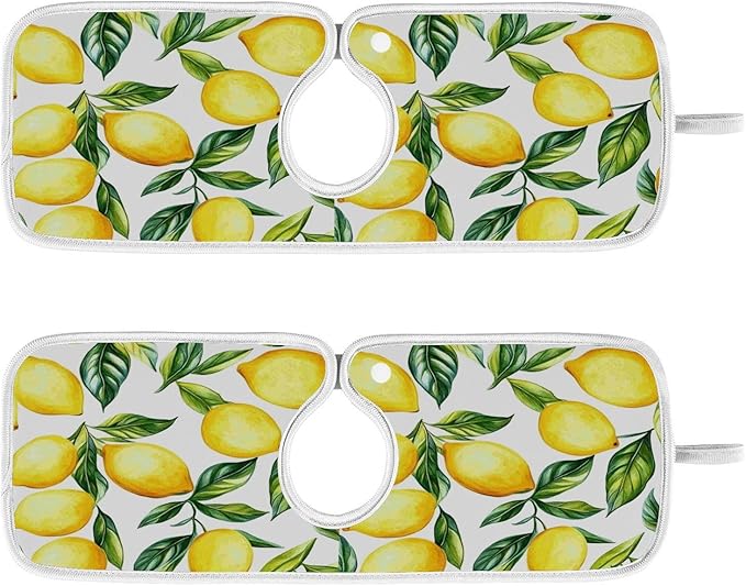 Kitchen Faucet Absorbent Mat,Lemon Water Splash Guard for Sink, Faucet Drip Catcher Thicken Sponge Microfiber Faucet Water Catcher Mat Sink Absorbent Mat for Kitchen 14x5in 2 Pack