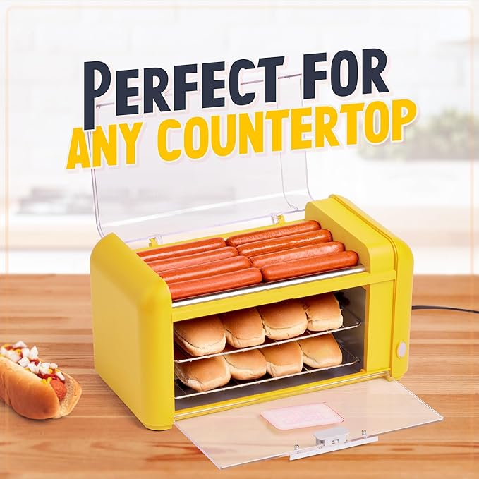 Nostalgia Oscar Mayer Extra Large Countertop 8 Hot Dog Roller and Bun Toaster Oven - Stainless Steel Rollers and Non-stick Warming Racks - Adjustable Timer