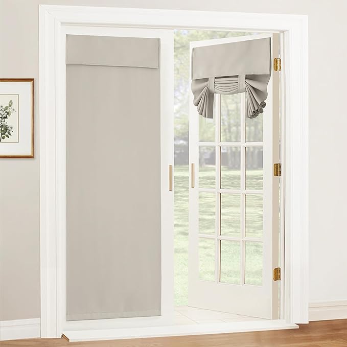 RYB HOME Blackout Door Window Curtain, Self-Ahensive Blinds Privacy Room Darkening Front/French Door Curtains for Glass Window, W26 x L72 inch, Natural, 1 Pc