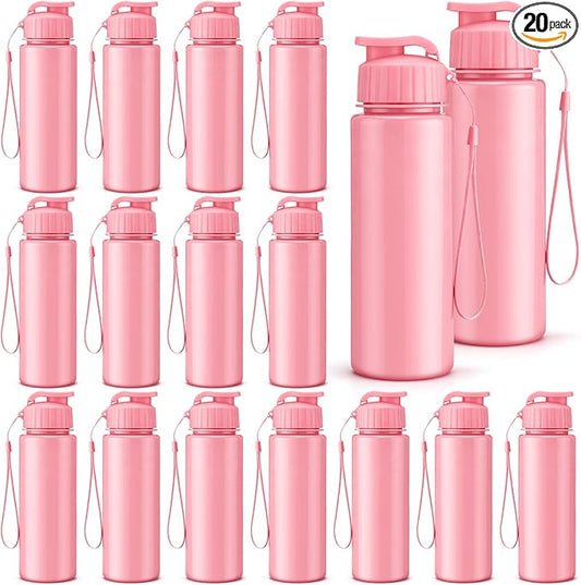 Mifoci 20 Pieces Water Bottle Bulk 17 oz Plastic Water Bottles Bulk Gym Sports Adults Reusable Large Bottles with Leak Proof Flip Top for Party Outdoor (Solid Pink)