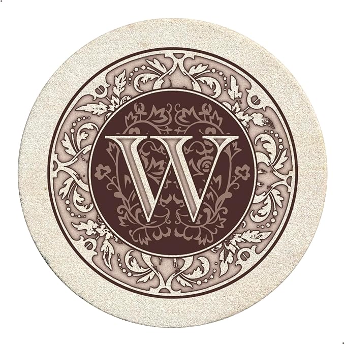 Thirstystone Monogram Letter W Natural Sandstone Coaster 4 Pack Manufactured in the USA Decorative Absorbent Easily Wipes Clean