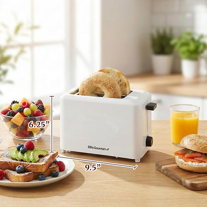 Elite Gourmet ECT-1027 Cool Touch Toaster, 7 Toast Settings Cancel Functions, Slide Out Crumb Tray, Extra Wide 1.5" Slots for Bagels Waffles Specialty Breads, Puff Pastry, Snacks, White