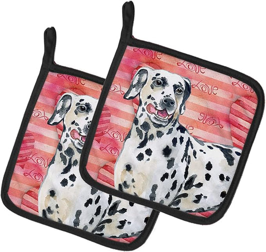 Caroline's Treasures BB9740PTHD Dalmatian Love Pair of Pot Holders, Red Kitchen Heat Resistant Pot Holders Sets Oven Hot Pads for Cooking Baking BBQ, 7 1/2 x 7 1/2