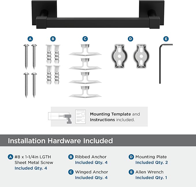 Amerock Appoint Matte Black 8 inch (203mm) Towel Bar, BH36075MB