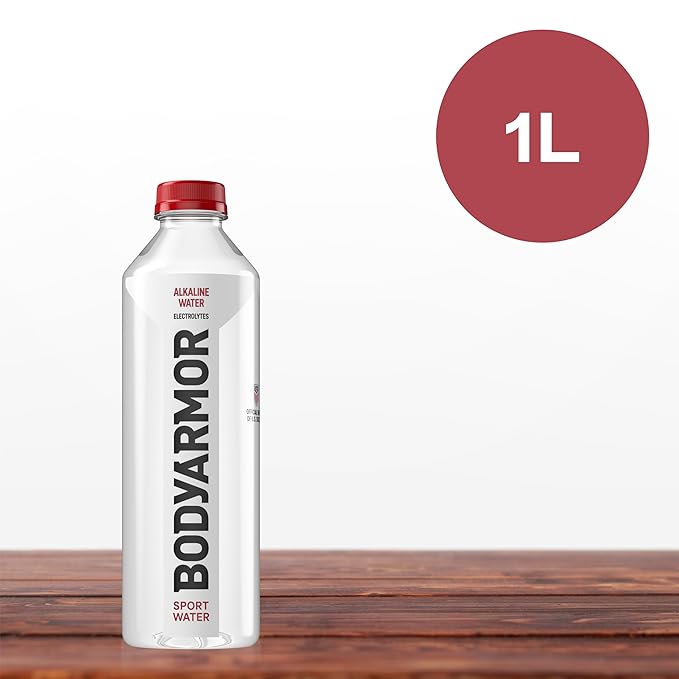 BODYARMOR SportWater Alkaline Water, High Alkaline Bottled Water, pH 9+, 1 Liter (12 Pack), Refreshing Electrolyte Water Pack, Wide Mouth Bottle