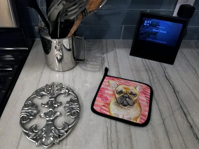 Caroline's Treasures BB9775PTHD French Bulldog Love Pair of Pot Holders, Red Kitchen Heat Resistant Pot Holders Sets Oven Hot Pads for Cooking Baking BBQ, 7 1/2 x 7 1/2