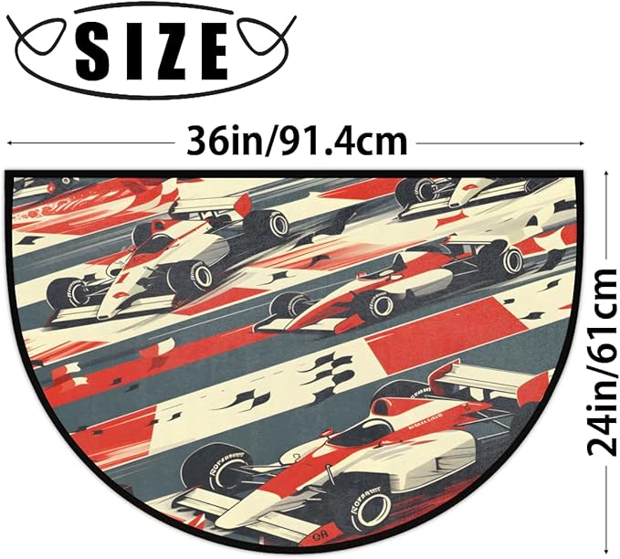 Race Cars Half-Round Door Mat | Indoor Entrance Half-Moon Rug | Low-Pile | Area Rug, Non-Slip, Absorbent Semi-Circle Welcome Mats for Kitchen, Patio, and Home Decor | 36x24 Inches