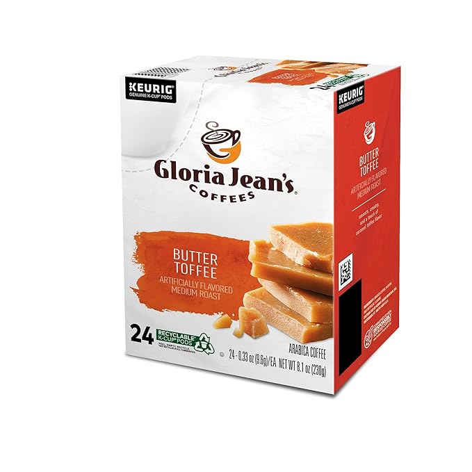Gloria Jean's Coffees Butter Toffee, Single-Serve Keurig K-Cup Pods, Flavored Medium Roast Coffee, 96 Count