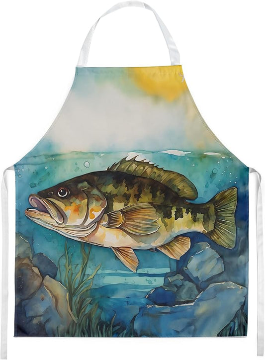 Caroline's Treasures Smallmouth Bass Apron Cooking Kitchen Server Baking Crafts Gardening for Adult Women Men, Unisex, Large, Multicolor