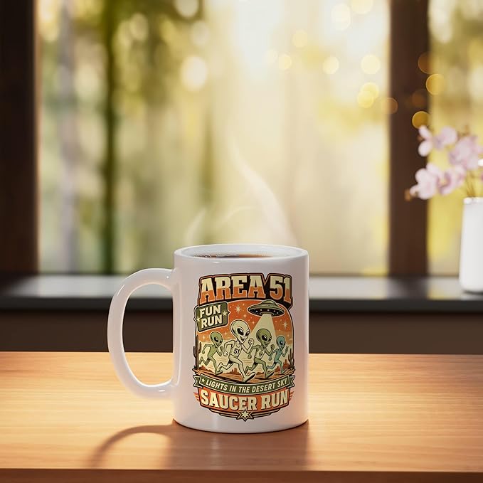 Area 51 Fun Run Saucer Run Alien Ceramic Mug, White