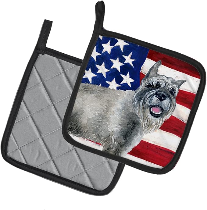 Caroline's Treasures BB9662PTHD Schnauzer Patriotic Pair of Pot Holders Kitchen Heat Resistant Pot Holders Sets Oven Hot Pads for Cooking Baking BBQ, 7 1/2 x 7 1/2