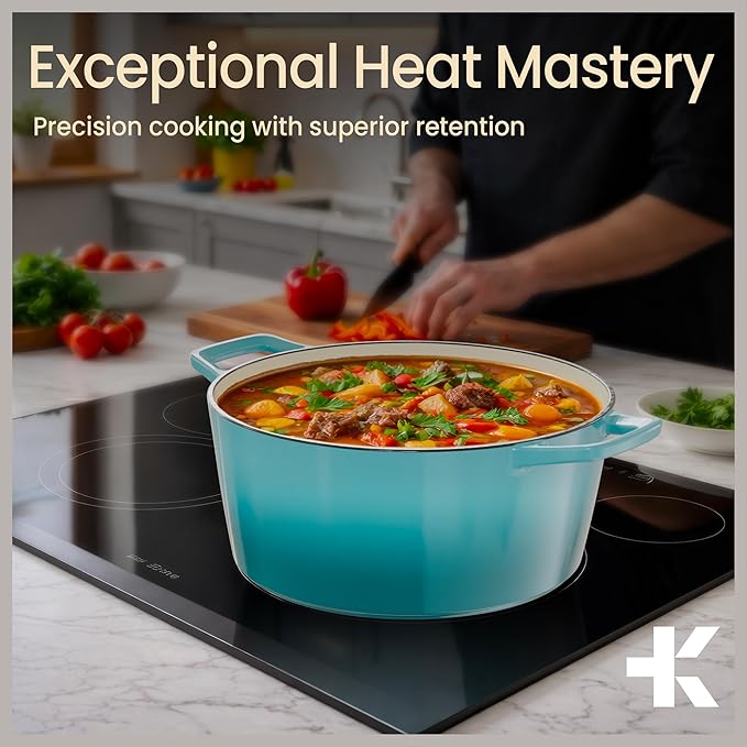 Bakken Enameled Cast Iron Dutch Oven Pot, 6QT Dutch Oven for Bread Baking, Braising & Roasting, Kitchen & Campfire Cooking, Moisture-Locking Lid, Oven Safe Up To 500°F, Works on All Cooktops, Teal