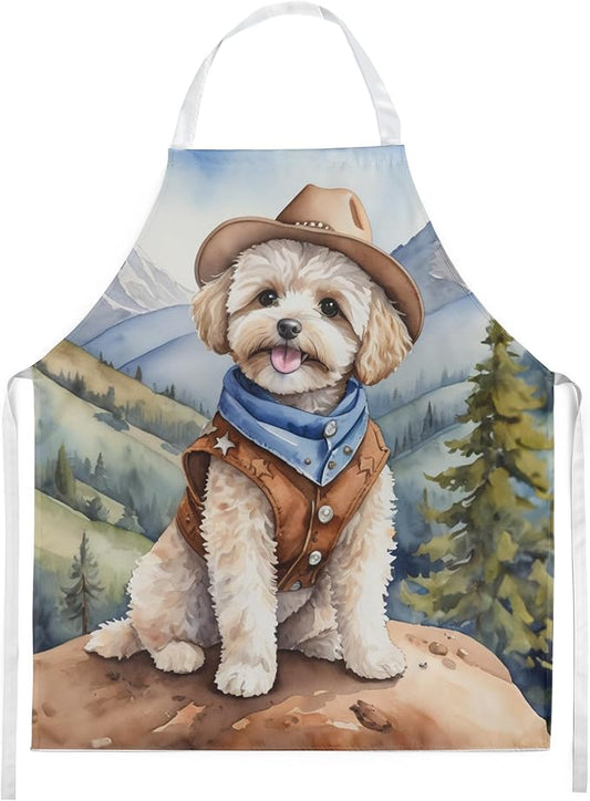 Caroline's Treasures Maltipoo Cowboy Welcome Apron Cooking Kitchen Server Baking Crafts Gardening for Adult Women Men, Unisex, Large, Multicolor
