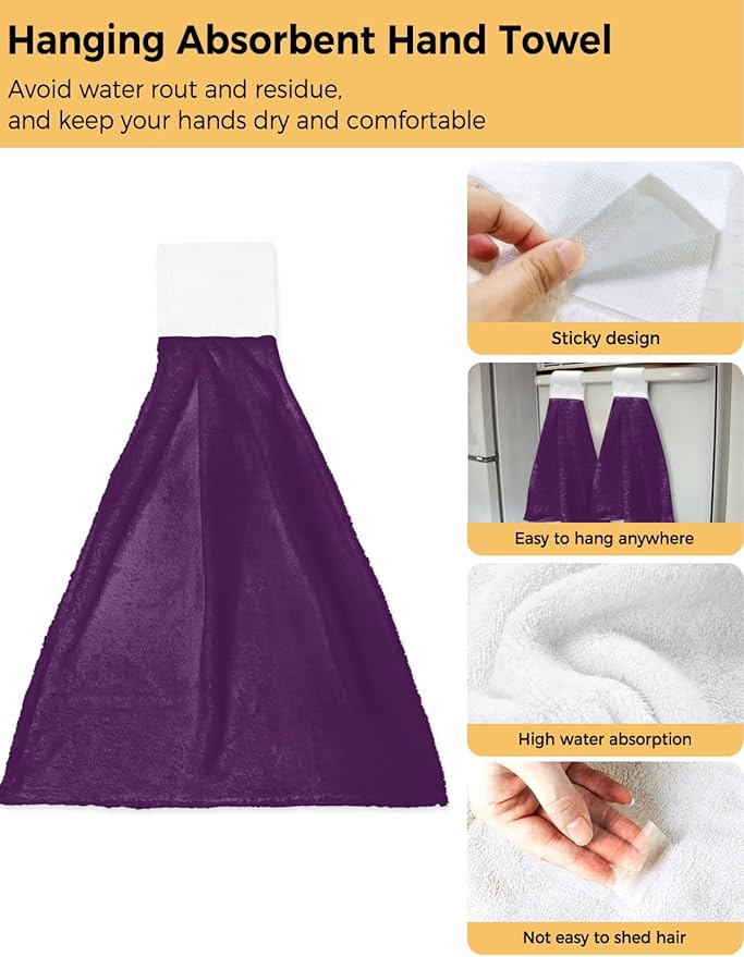 Alandar Home Kitchen Tie Towel Set of 1, Modern Dark Purple Absorbent Soft Hand Towels for Bathroom Hanging Towels, Minimalist Style Fast Drying Cleaning Cloth with Loop