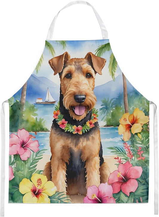 Caroline's Treasures Airedale Terrier Luau Apron Cooking Kitchen Server Baking Crafts Gardening for Adult Women Men, Unisex, Large, Multicolor